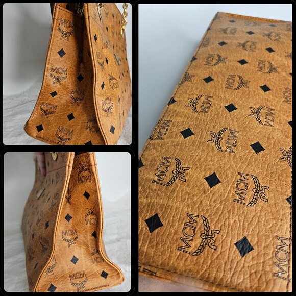 Price is FIRM⚠️ MCM Cognac Visetos Coated Canvas and Leather Chain Tote - Picture 4 of 16